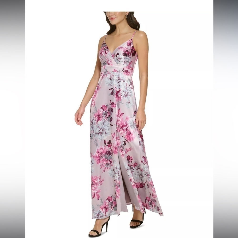 Vince Camuto Floral Print Satin Gown Fuschia Size 4 NWT